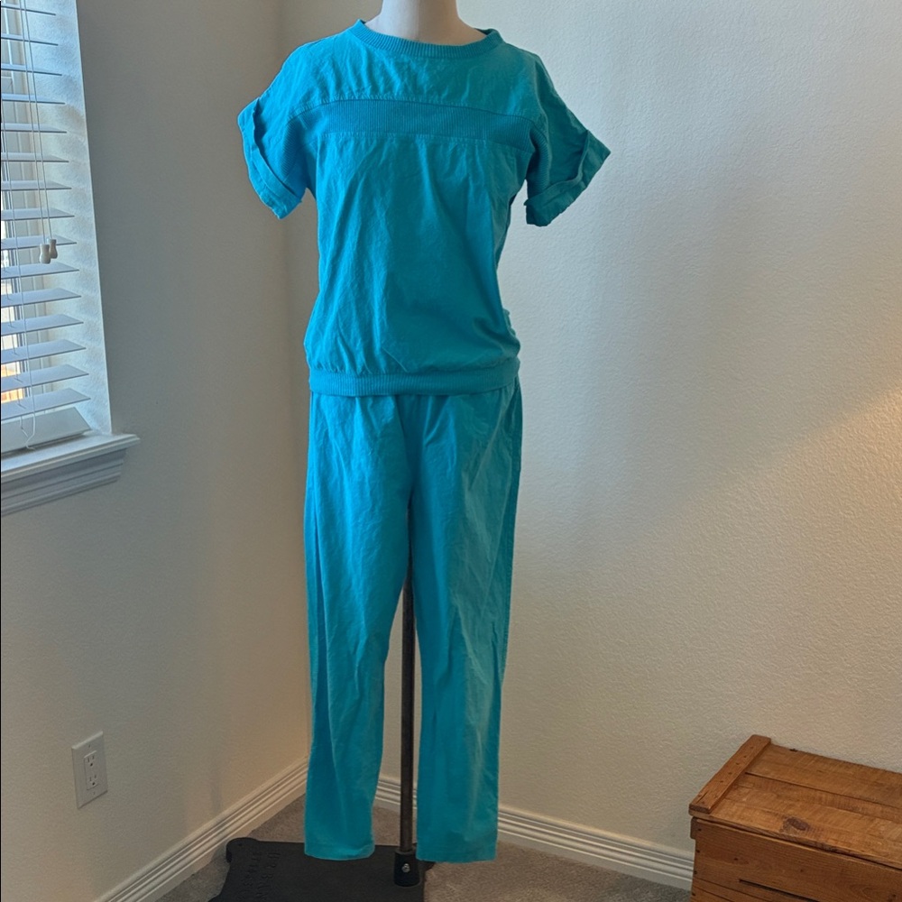 vintage 80s SK Sport turquoise matched set pants top sz S EUC